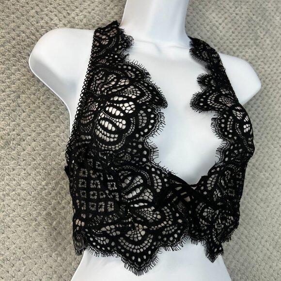 Victoria Secret Plunge Halter Bralette Sheer Lace Scalloped Edges Racerback Lg - Picture 7 of 9